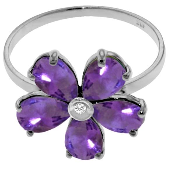 Galaxy Gold Products Jewelry - SOLID GOLD RING WITH NATURAL DIAMOND & AMETHYSTS